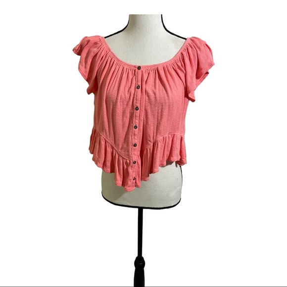 We The Free Womens Mint Julep Butterfly Sleeves Peplum Button-Down Top XS - Picture 3 of 9